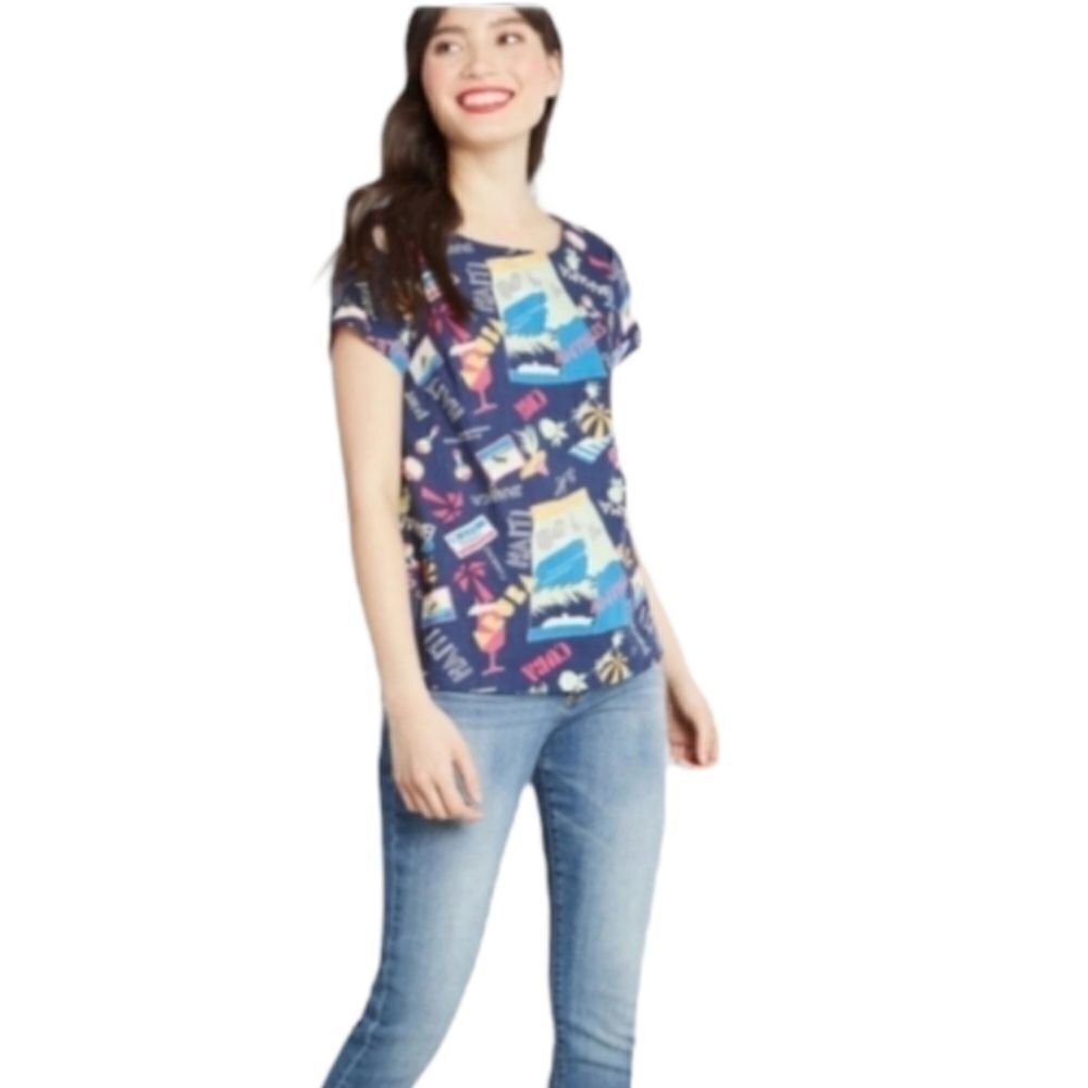 NEW MODCLOTH top delightful demeanor linen short sleeve shirt M